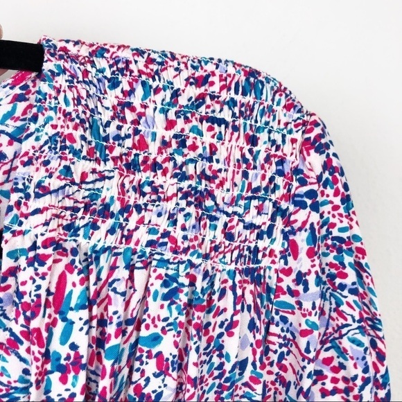 IRO Firenze Smocked Printed V Neck Long Sleeve Mini Dress Small Pink Blue Party - Picture 4 of 9